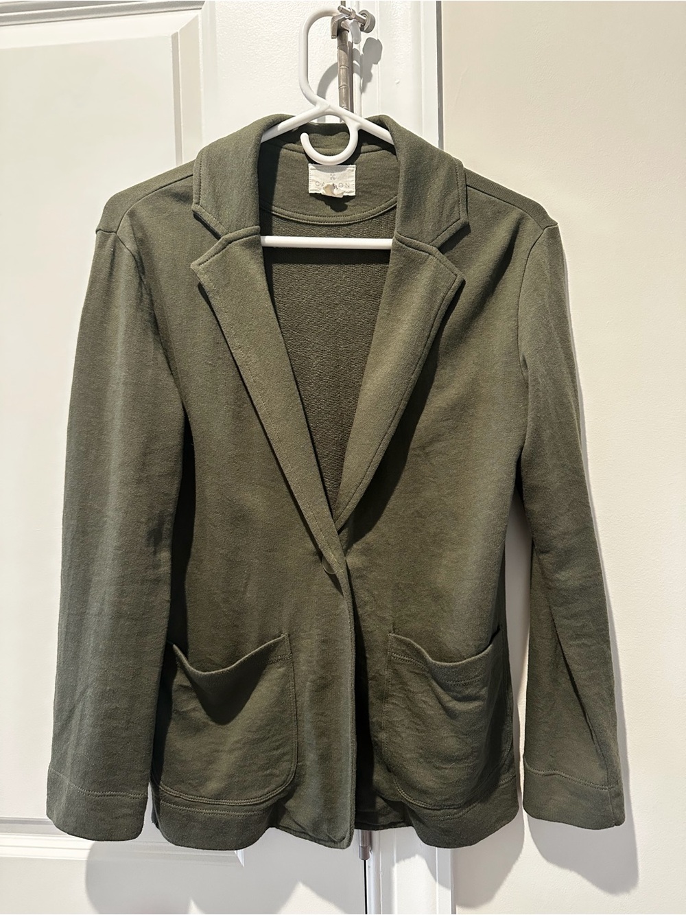 Olive Knit Blazer with Patch Pockets - Women